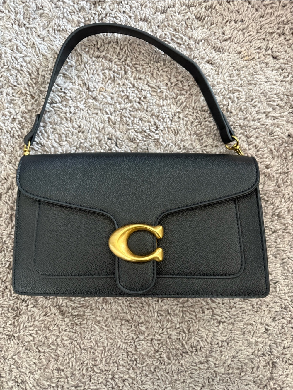 Coach Black Leather Shoulder Bag with Gold 'C' Hardware